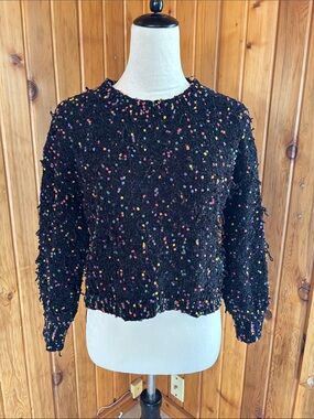 Ellison Black Crewneck Sweater with Multicolor Confetti Dots